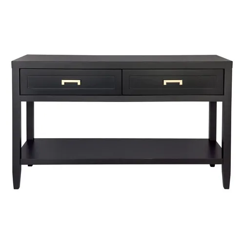 CN 0002 - Black Timber 2 Drawer Console with Gold Handles