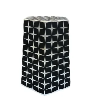ST 6083 - Side Table - Hexagon Black & Bone Inlay