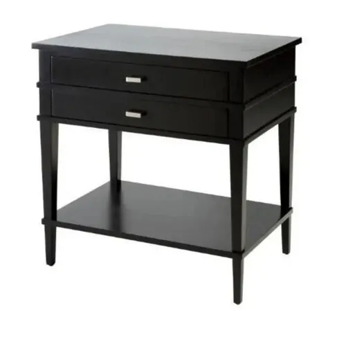 Traditional Style Black Timber 2 Drawer Bedside Table with Shelf - BST 6511 