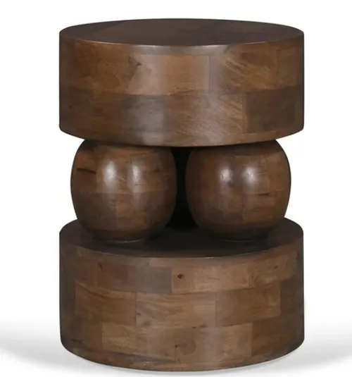 ST 0066 - Side Table - Round Chunky Geometric in Walnut