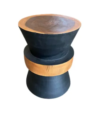 ST 9990 - Side Table - Solid Black & Raw Timber Hourglass Stool - Large