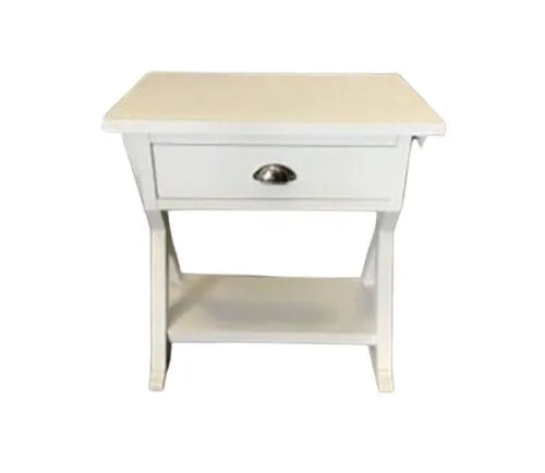 Hamptons Style White Single Drawer Bedside Table with Shelf & Cross Legs - BST 6560