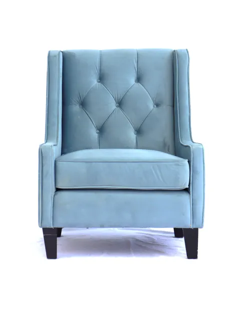 OC 2039 - Winged Beresford Button Tufted Light Blue Velvet Arm Chair