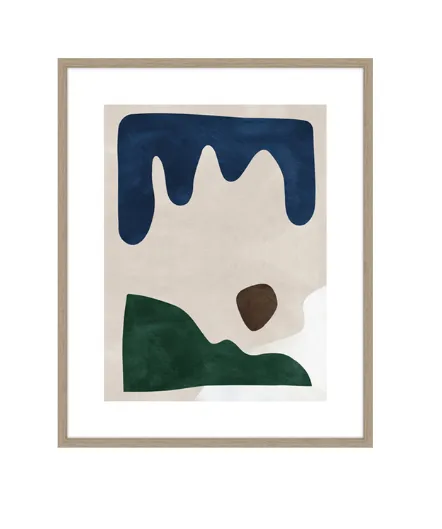 AW 0495 - Artwork - Medium - Abstract Blue & Green Organic Shapes in Cashew Frame