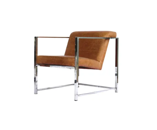 OC 0026 - Tan Leather Occasional Chair with Square Stainless Steel Frame