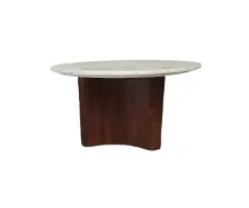 CT 0100 - Coffee Table - White Marble Round Top on Red Timber Sculptured Star Base