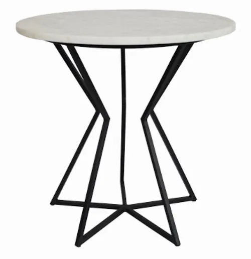 ST 0106 - Side Table - White Circular Marble on Black Metal Angular Base