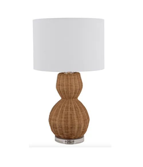 LP 0147 - Table Lamp - Natural Rattan with Clear Base Trim & White Drum Shade