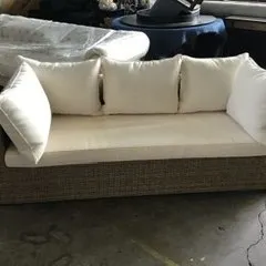 OD SF 6389 - Outdoor - Sofa - 3 Seater Natural Cane Weave with Ivory Cushions