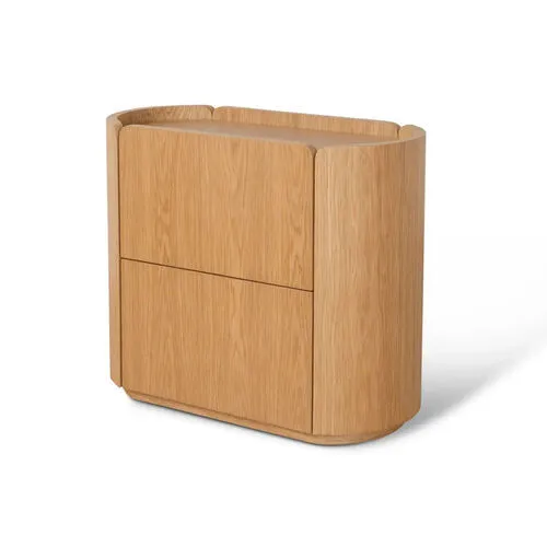 Natural Oak Veneer Contemporary 2 Drawer Bedside Table - BST 0038