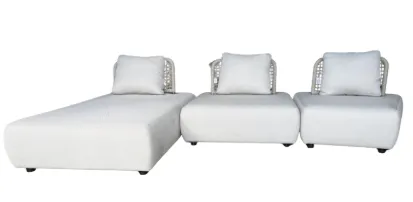 OD SF 0017 - Outdoor Modular Sofa - 3 Piece Contemporary Light Grey with Woven Backrests