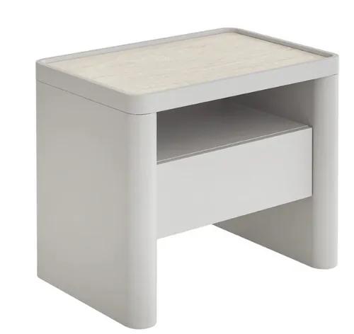 BST 0060 - Bedside Table - Glass Top 1-Drawer in Warm Grey