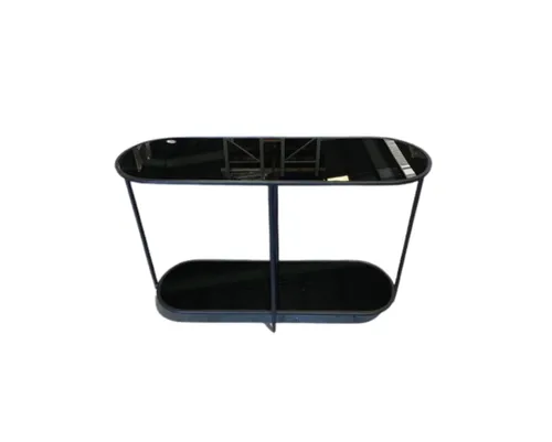 CN 9642 - Console - Two Tier Inlaid Oval Black Glass in Charcoal Frame