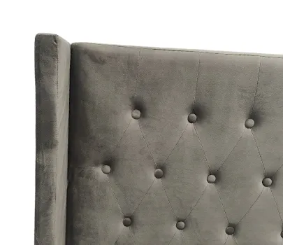 BH 0115 - King Bedhead - Grey Velvet with Buttons & Diamond Stitching