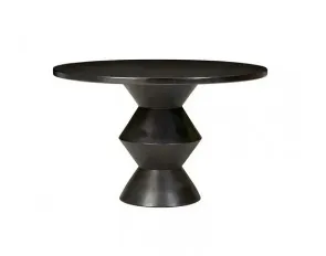 DT 0001 - Dining Table - Black Round Timber with Solid Timber Accordion Base