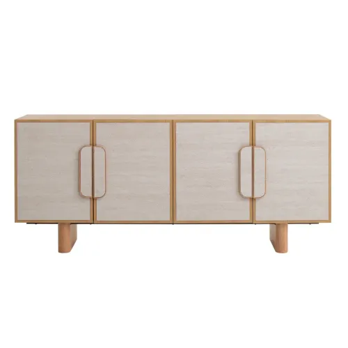 BF 0022 - Natural Wood Veneer Credenza with Stone Panel Doors - Luxe