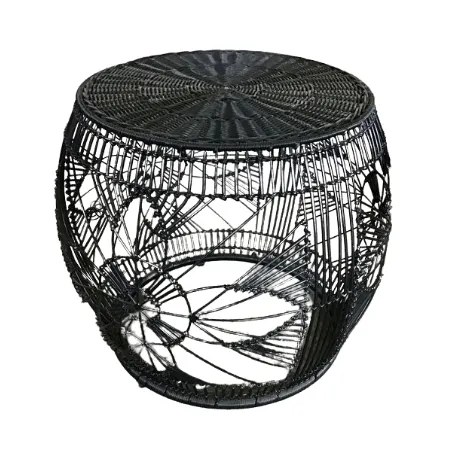 ST 7827 - Side Table - Black Woven Metal Wire/Rattan