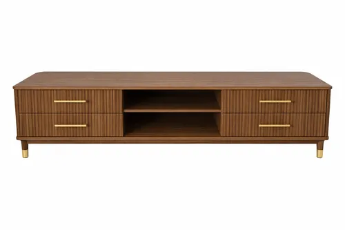 ENT 0021 - Entertainment Unit - Walnut with Brass Cap Feet