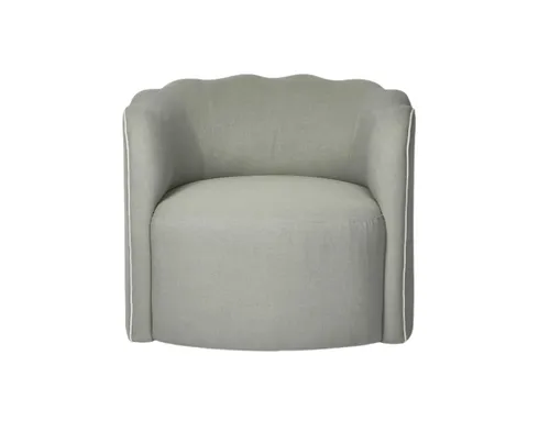 OC 0041 - Occasional Chair - Scalloped & Curved in Mint Fabric with White Piping