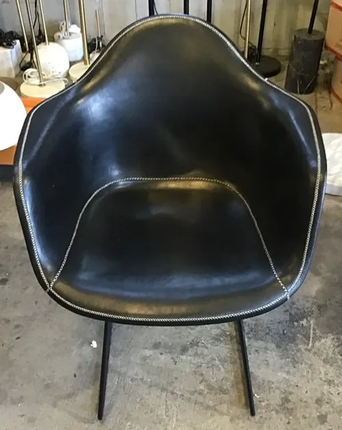 OC 7742 - Coco Black Leather Curve Accented Occasional Chair with Black Legs