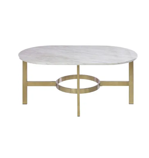 CT 3291 - Coffee Table - White Marble Top with Black Metal Base - Sirius 1002