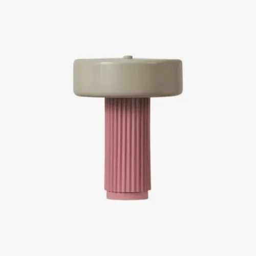LP 0131 - Table Lamp - Cylindric Dusty Pink Ribbed Base with Grey Metal Shade