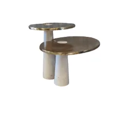 CT 0107 - Coffee Table - 2 Piece Nesting White Marble Cone Base with Gold Metallic Top