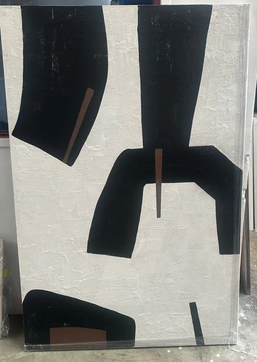 AW 0293 - White/Black & Brown Abstract Shapes Oversized Textured Canvas