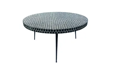 CT 0008 - Coffee Table - Round Honeycomb Black and White Detail on Black Legs