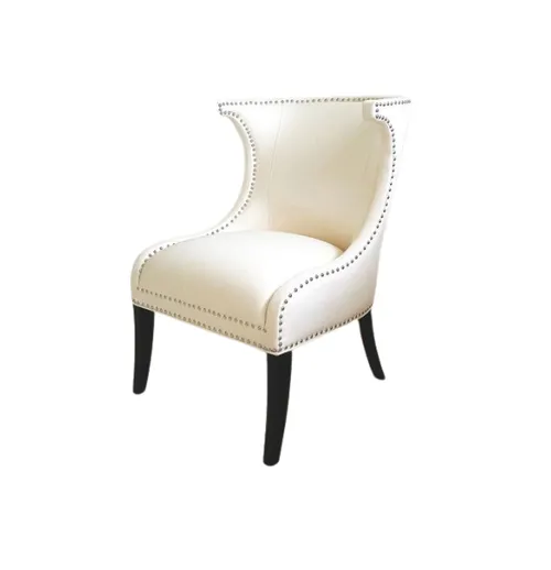OC 4066 - White Linen Classic Style Winged Accent Chair with Silver Studs