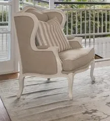 OC 8011 - White Winged Frame Occasional Chair with Natural Linen Fabric 