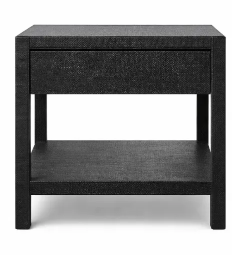 BST 7795 - Bedside Table - Small Single Drawer Chiswick Black Sea Grass Wrap 