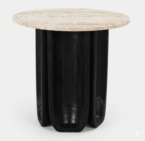 ST 0087 - Side Table - Lina with White Travertine Top and Black Base