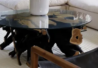 CT 6704 - Coffee Table - Natural Timber Tree Stump Base with Glass Top