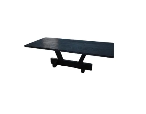 DT 3282 - Dining Table - Black Timber Grain Top on Solid Wood Base
