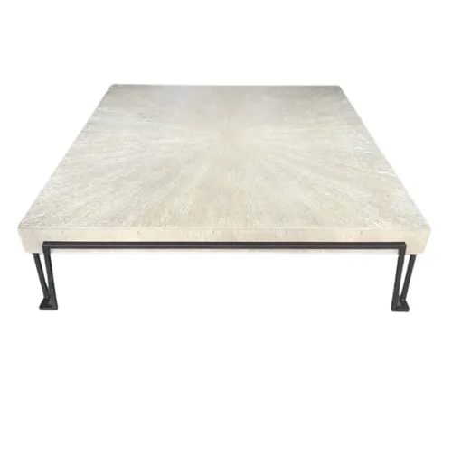 CT 7861 - Coffee Table - Large Square Wash Detailed Blonde Timber with Metal Base