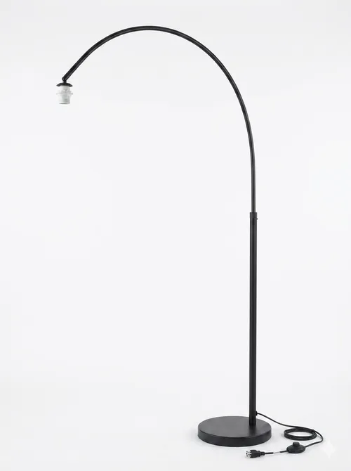 FL 7017 - Floor Lamp - Black Arched Stem with Hanging Linen Drum Shade
