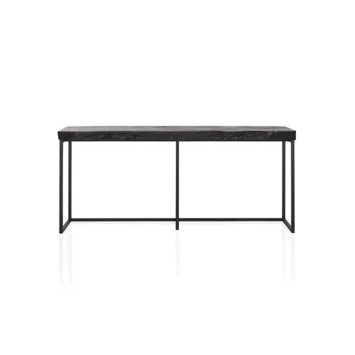 CN 0014 - Rustic Black Burnt Wood Console in an Organic Shape with Steel Frame Detailing - Luxe Range