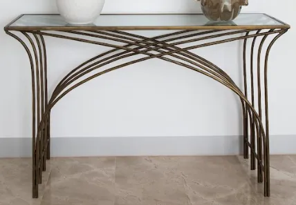 CN 0003 - Console - Bronze Arch Leg Design with Inset Glass Top