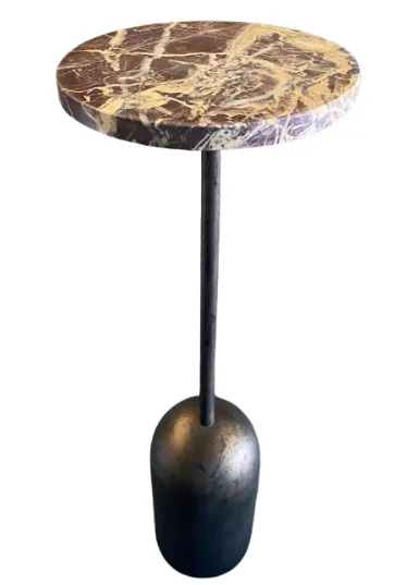 ST 0036 - Side Table - Brown & Beige Marble Top with Black Base