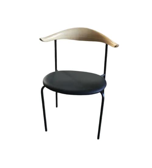 DC 6087 - Dining Chair - Black Padded Seat & Metal Frame with Natural Timber Back Rest