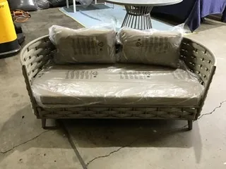 OD SF 9018 - Outdoor - Sofa - 2 Seater Grey Metal Frame with Grey Fabric Weave & Cushions