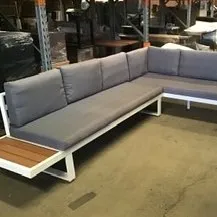 OD SF 6168 - Outdoor - Sofa - White Aluminium Frame with Grey Cushions & Timber Panelled Ends (Modular)