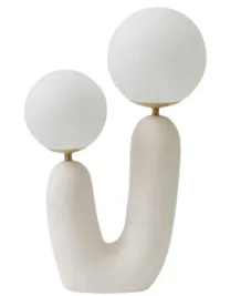 LP 0010 - Table Lamp - Wynter Resin Sand Textured Sculptured Shape with White Globe Shade