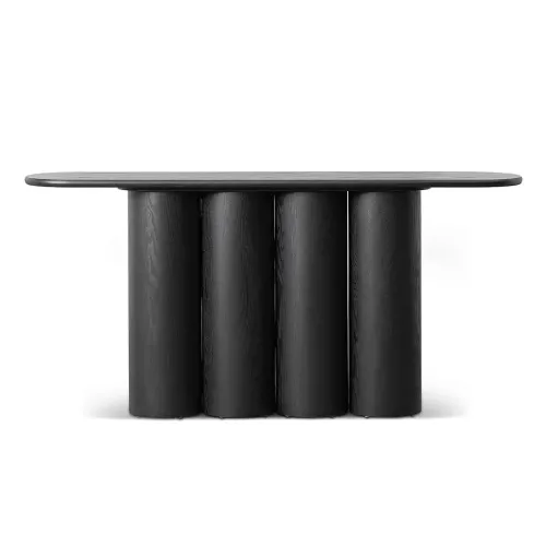 CN 0016 - Smooth Grain Ash Veneer Console in Black with a Ribbed Pillar Base