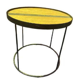ST 0057 - Side Table - Black Metal Frame with a Striped Timber Top