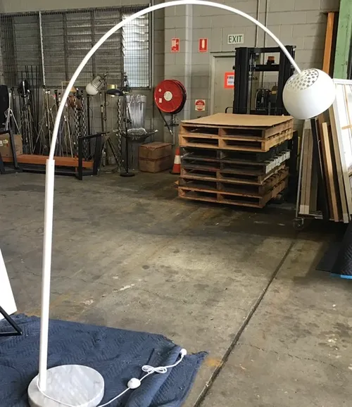 FL 3109 - Floor Lamp - Large Arched Stem on White Marble Base with Dome Shade