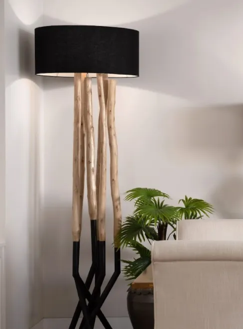FL 9214 - Floor Lamp - Large Timber Sticks with Black Metal Base