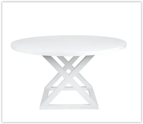 DT 4191 - Dining Table - Deccan White Round Wood with Square Cross Leg Base