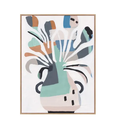 AW 0461 - Artwork - Medium - Colourful Flowers in Vase in Natural Frame